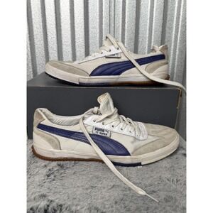Puma TT Super Shoes Mens Size 10.5 White Blue Indoor Soccer Gum Sole Sneakers